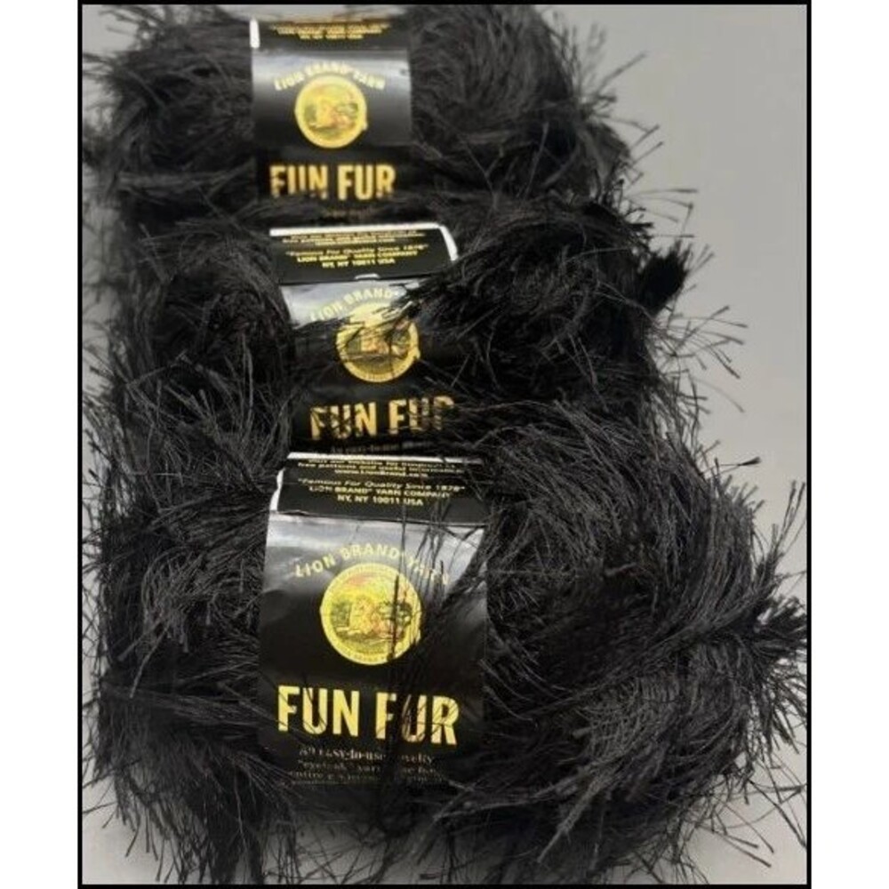 Lion Brand Fun Fur Black Eyelash Yarn Lot of 3 Skeins Color 153 (2 of 2)